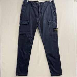 Stone Island Blue Washed Stretch-Cotton Tapered Cargo Pants Size 34 Designer
